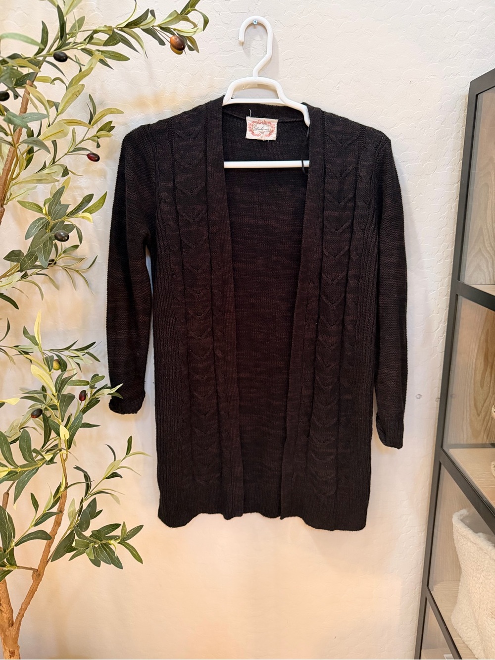Ambiance Black Open-Front Cable Cardigan